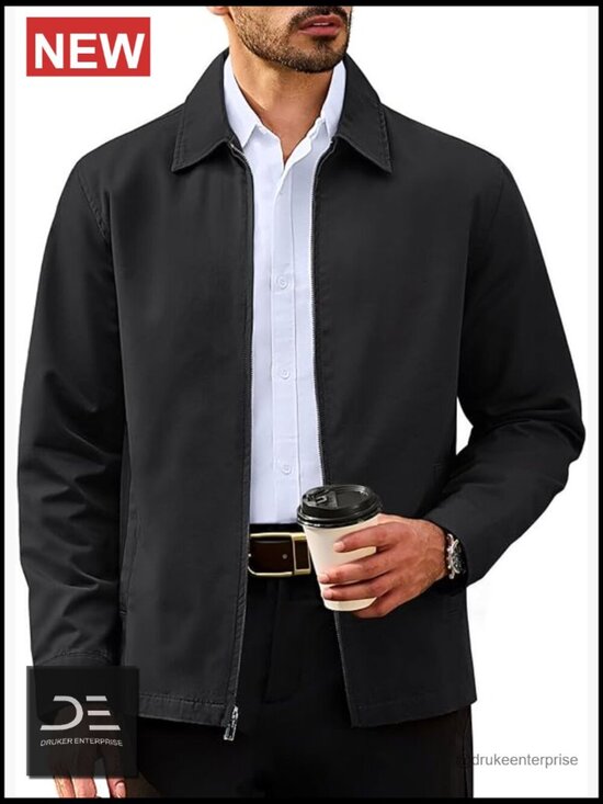 Other - Full Zip Up Work Jacket Turndown Collar Business Casual Windbreaker with 3